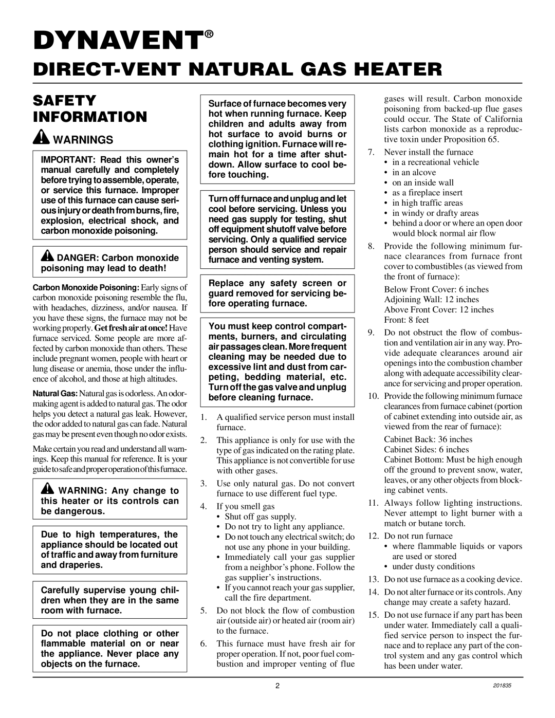 Desa DNV40NB, DNV25NB installation manual Dynavent, Safety Information 