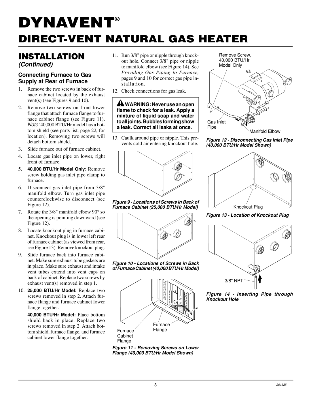 Desa DNV40NB, DNV25NB installation manual Connecting Furnace to Gas Supply at Rear of Furnace 