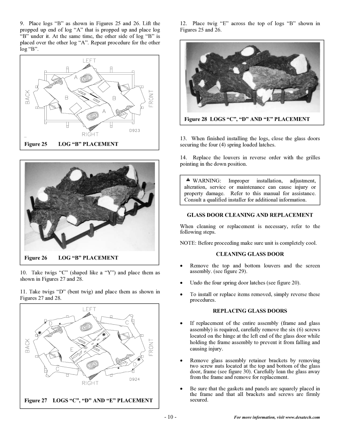 Desa DVF32TMHST installation instructions Glass Door Cleaning and Replacement, Cleaning Glass Door, Replacing Glass Doors 