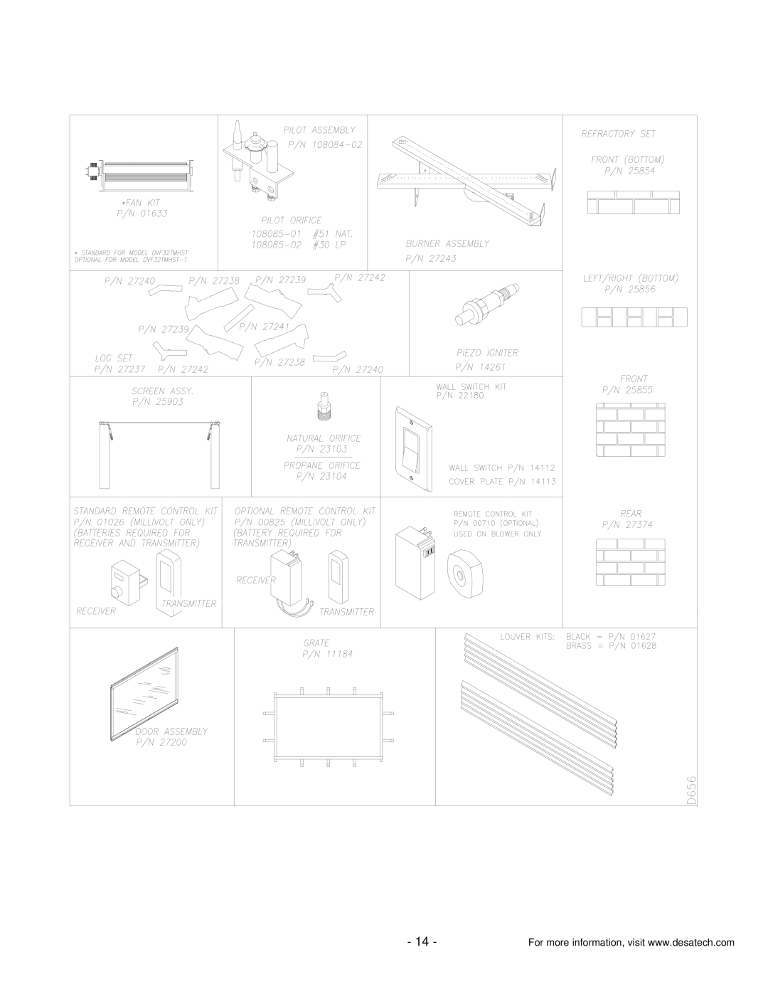 Desa DVF32TMHST installation instructions Accesory and Replacement Parts 