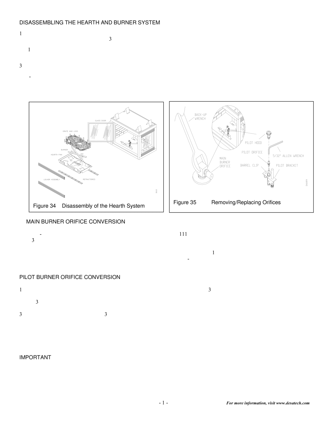 Desa DVF32TMHST installation instructions Disassembling the Hearth and Burner System, Main Burner Orifice Conversion 