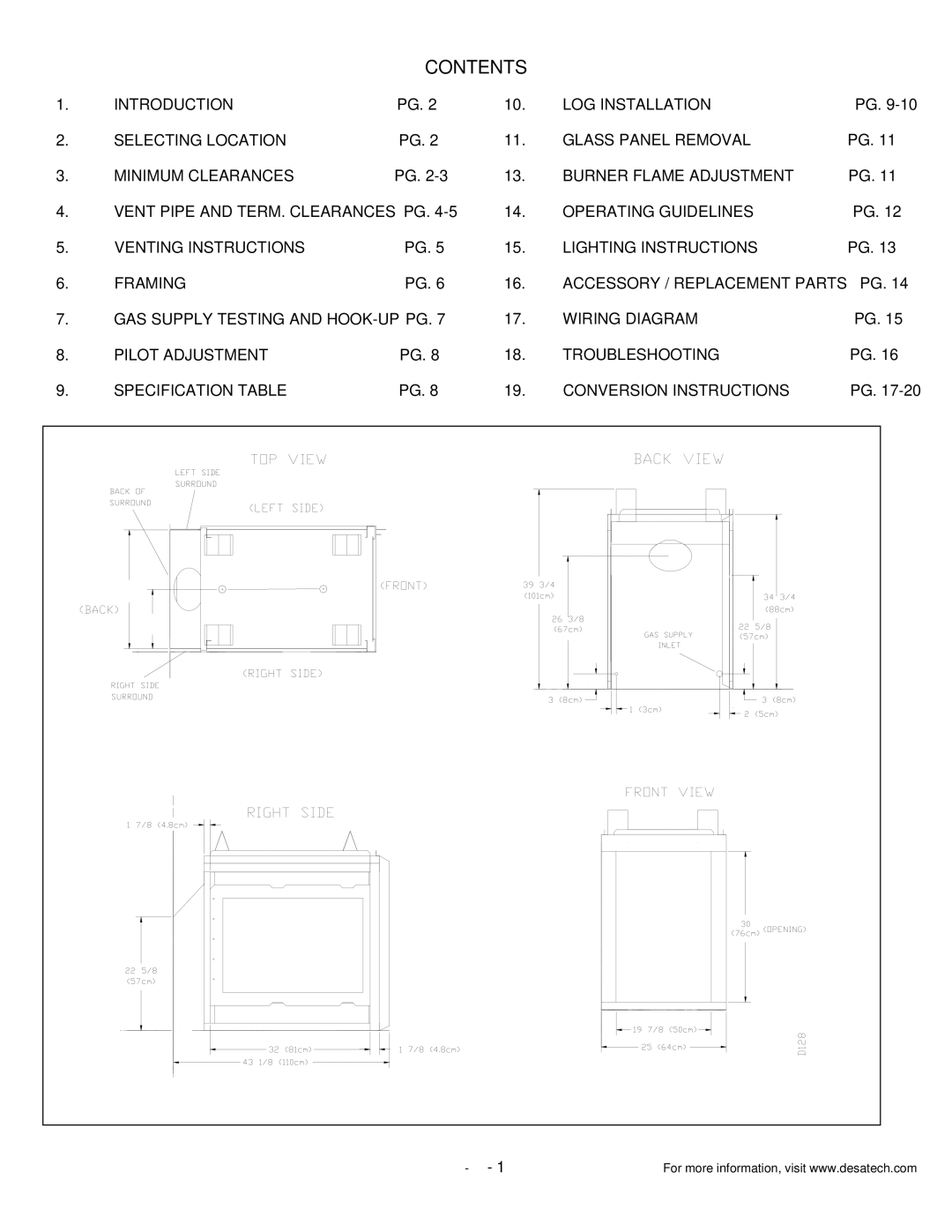 Desa DVF32TMHST installation instructions Contents 