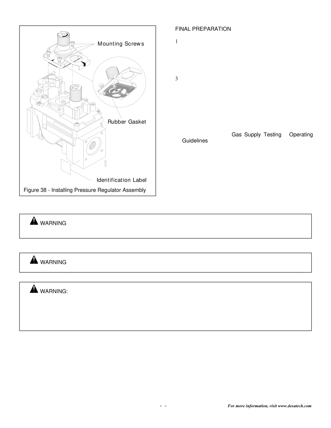 Desa DVF32TMHST installation instructions Identification Label, Final Preparation 