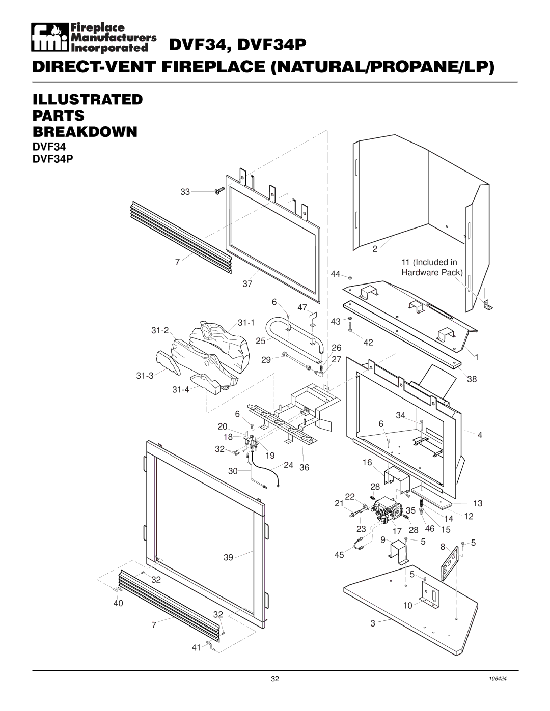 Desa installation manual Illustrated Parts Breakdown, DVF34 DVF34P 