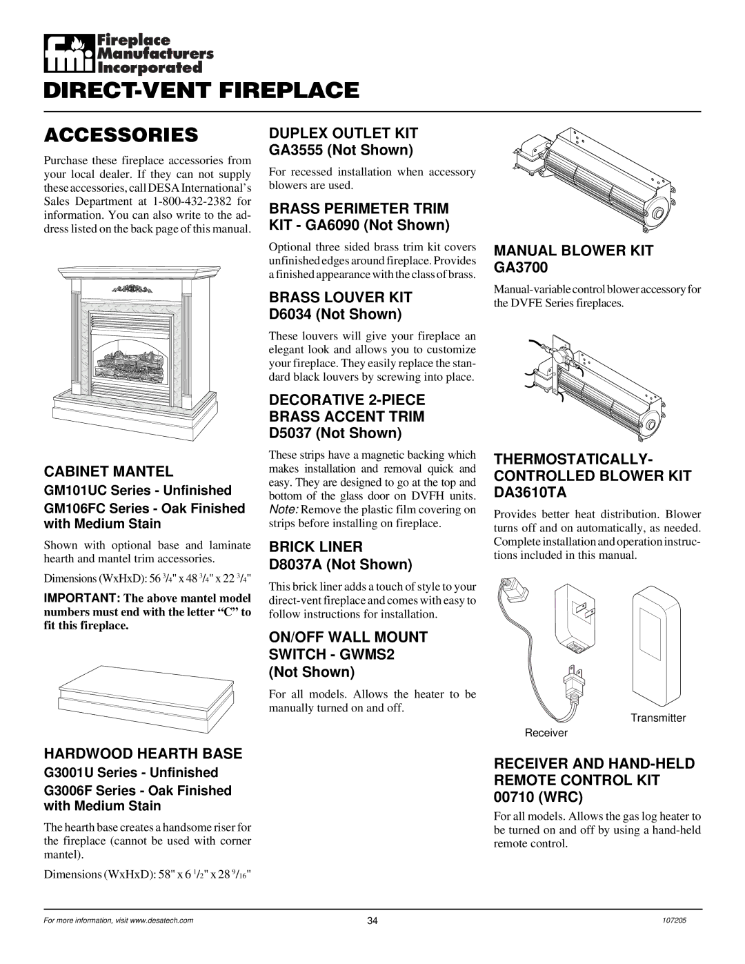 Desa DVFE34 installation manual Accessories 