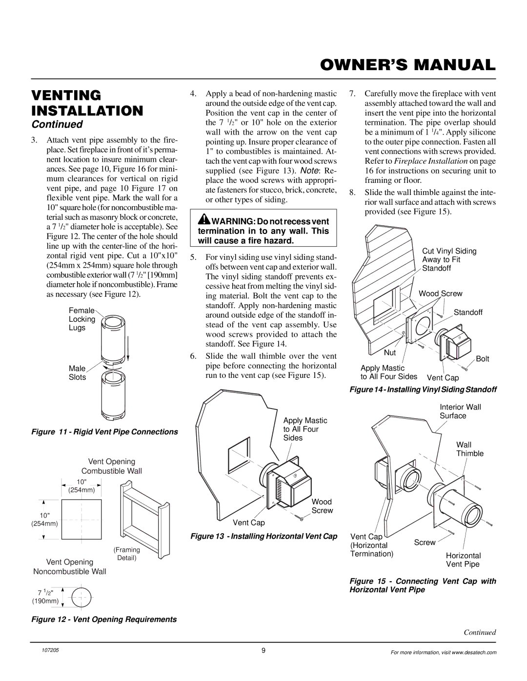 Desa DVFE34 installation manual For vinyl siding use vinyl siding stand 