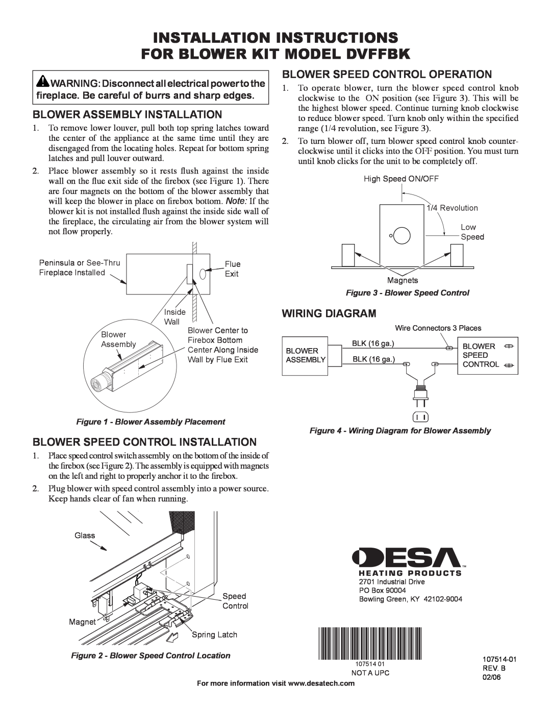 Desa installation instructions installation instructions FOR BLOWER KIT MODEL DVFFBK, Blower Assembly Installation 