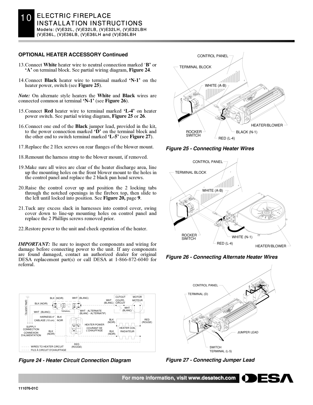 Desa E32, VE36, VE32, E36(L)(B)(H) installation instructions Heater Circuit Connection Diagram 