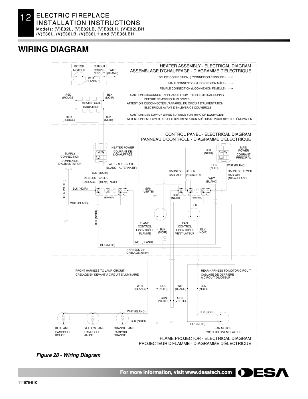 Desa E32, VE36, VE32, E36(L)(B)(H) installation instructions Wiring Diagram, Assemblage Dchauffage Diagramme Délectrique 