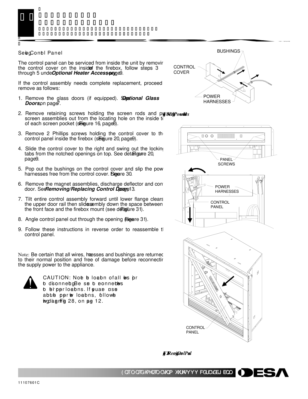 Desa E32, VE36, VE32, E36(L)(B)(H) installation instructions Servicing Control Panel, Detaching Power Harnesses 