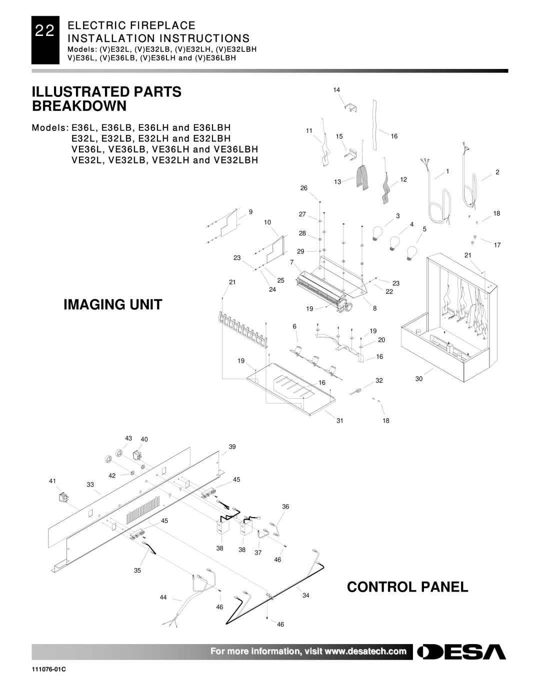 Desa E32, VE36, VE32, E36(L)(B)(H) installation instructions Imaging Unit, Control Panel 