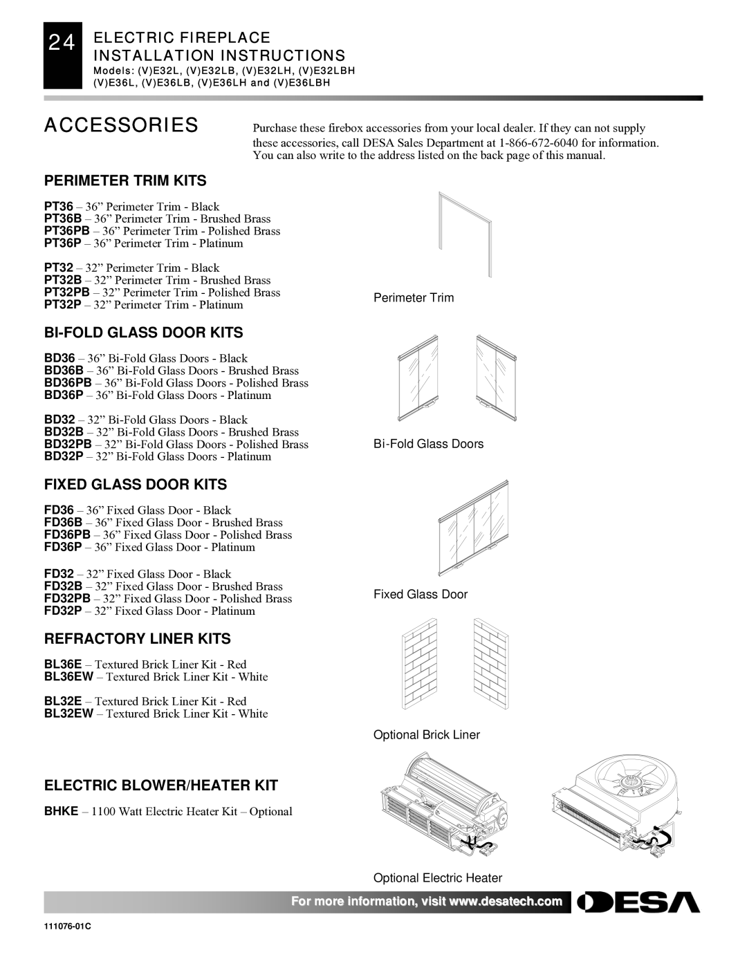 Desa E32, VE36, VE32, E36(L)(B)(H) installation instructions Accessories 