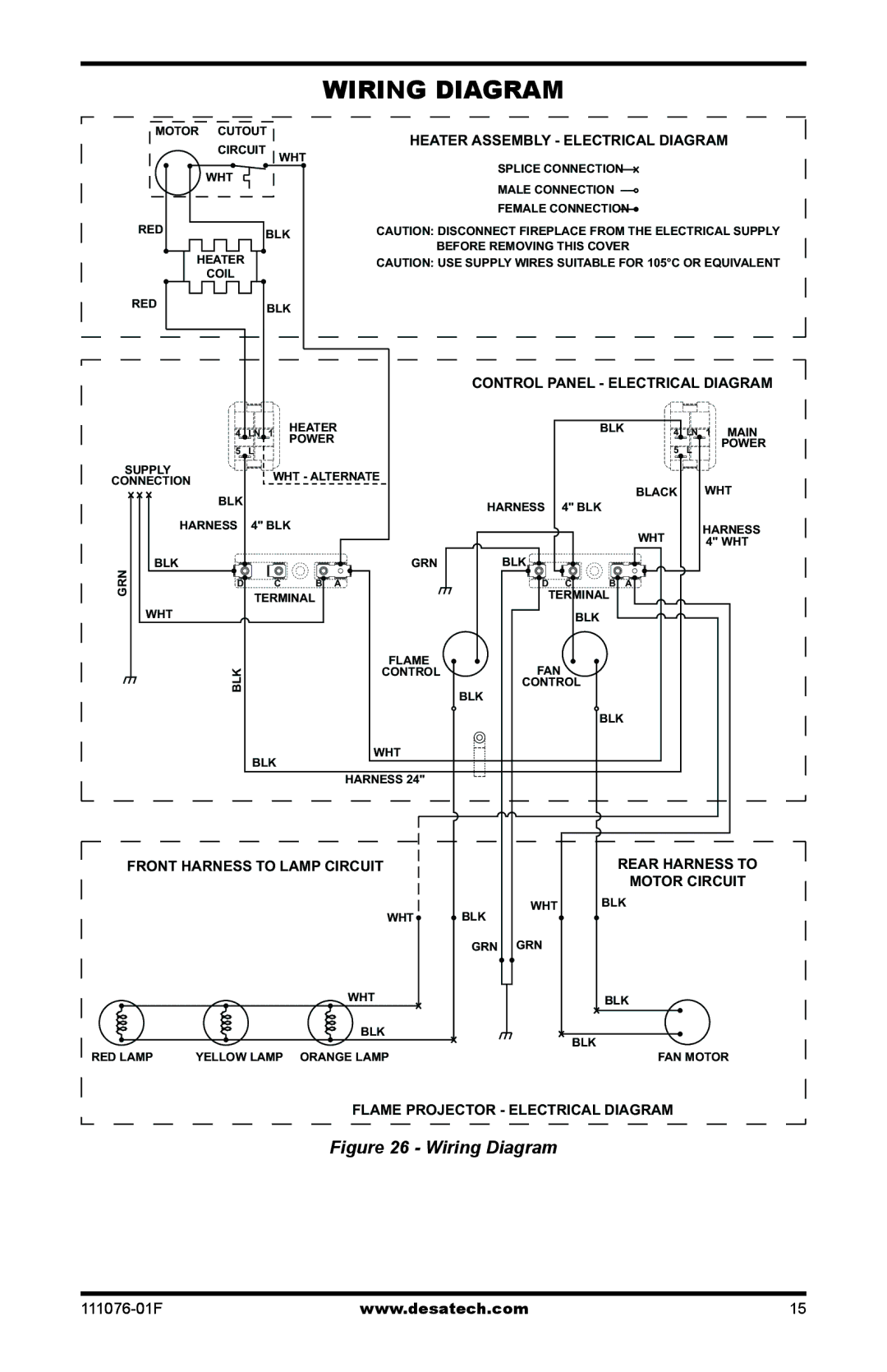 Desa E36LH, E36LBH, E32LH, E32LBH installation manual Wiring Diagram, Heater Assembly Electrical Diagram 