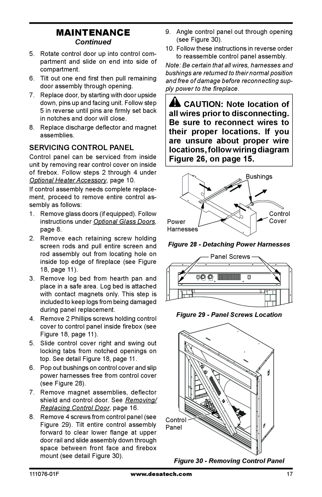 Desa E36LBH, E36LH, E32LH, E32LBH installation manual Servicing Control Panel 