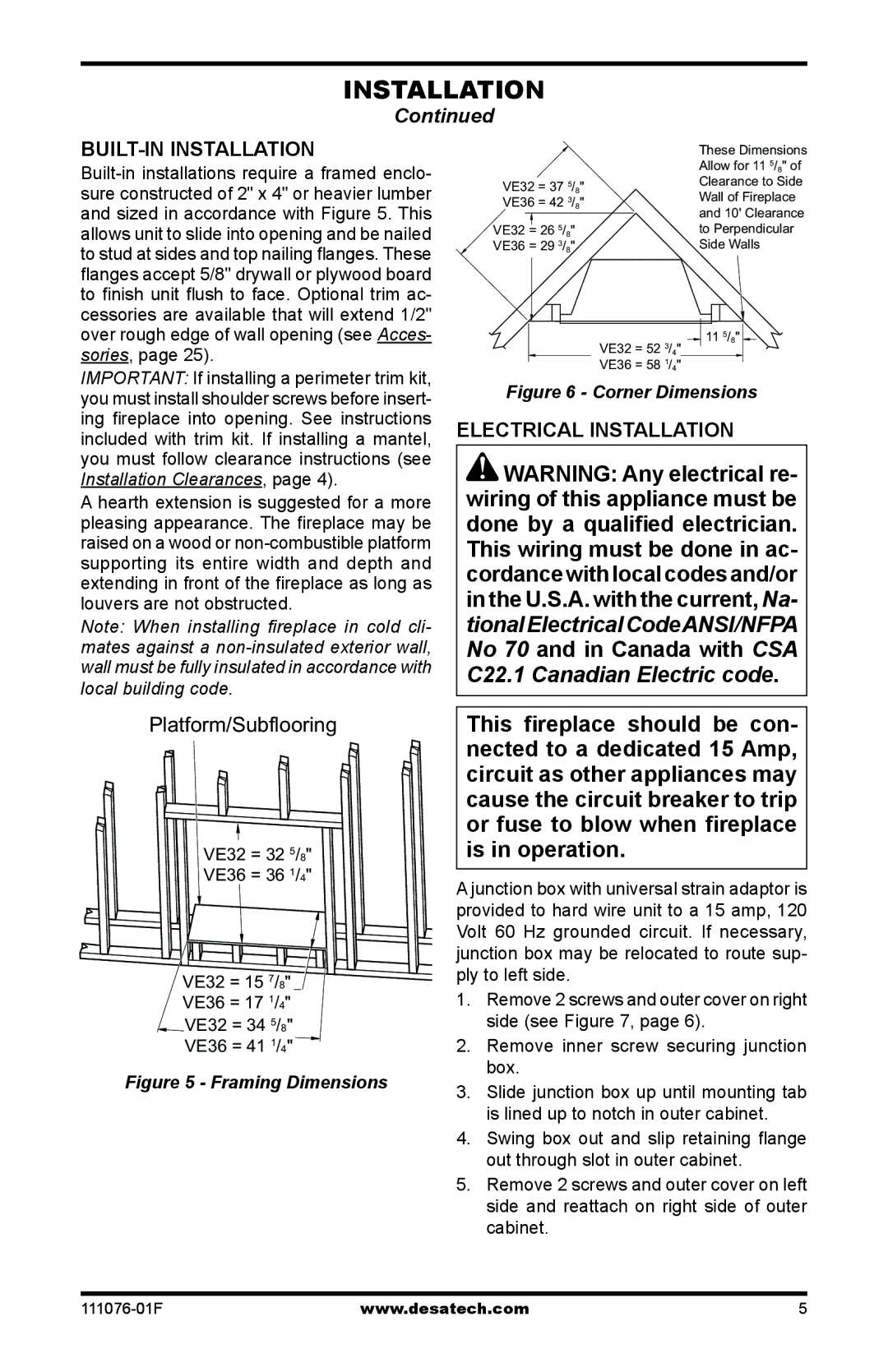 Desa E32LBH, E36LH, E36LBH, E32LH installation manual BUILT-IN Installation, Electrical Installation 