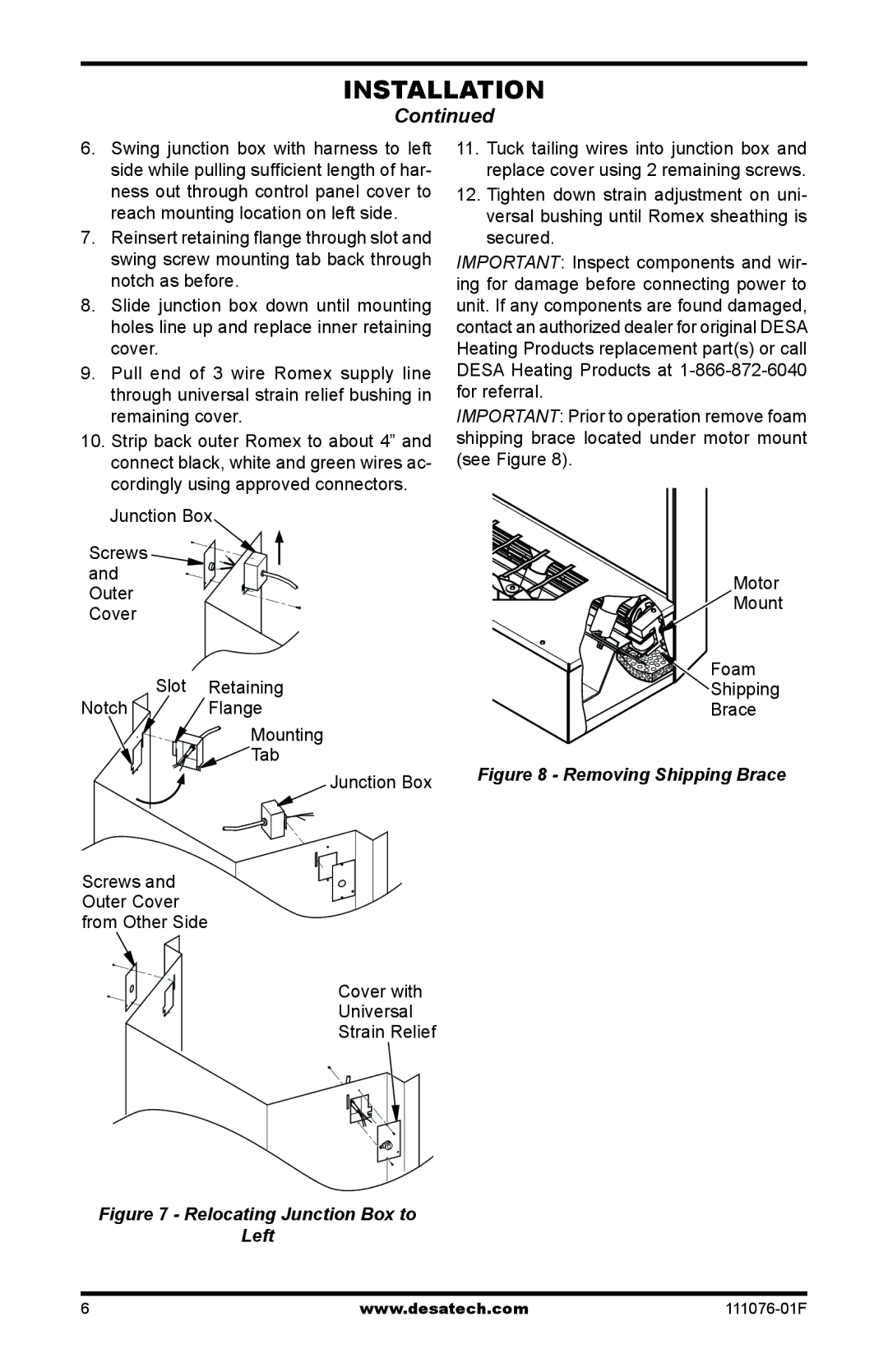 Desa E36LH, E36LBH, E32LH, E32LBH installation manual Removing Shipping Brace 