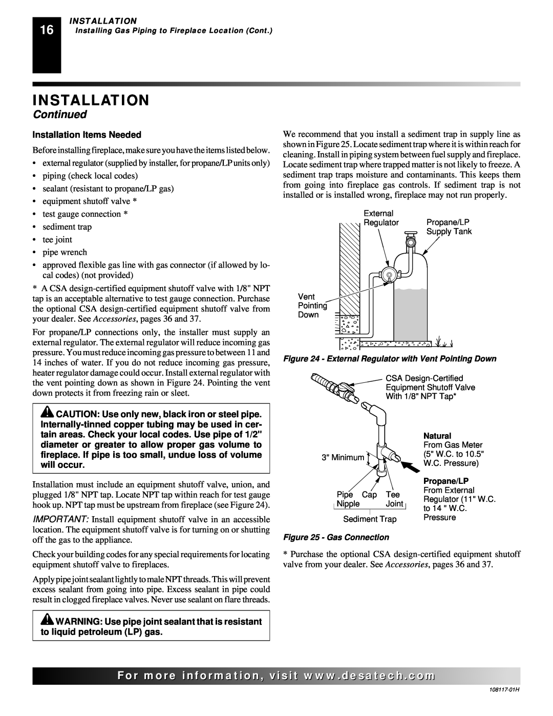 Desa EFP33NR, EFP33PR installation manual Continued, Installation Items Needed 