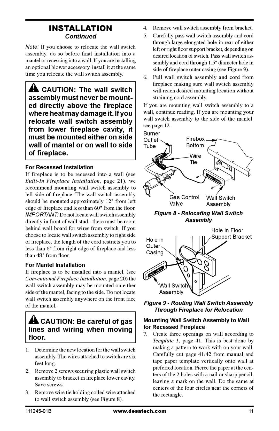 Desa CGEFP33PRB, CGEFP33NRB, EFP33PRB, EFP33NRB installation manual For Recessed Installation, For Recessed Fireplace 