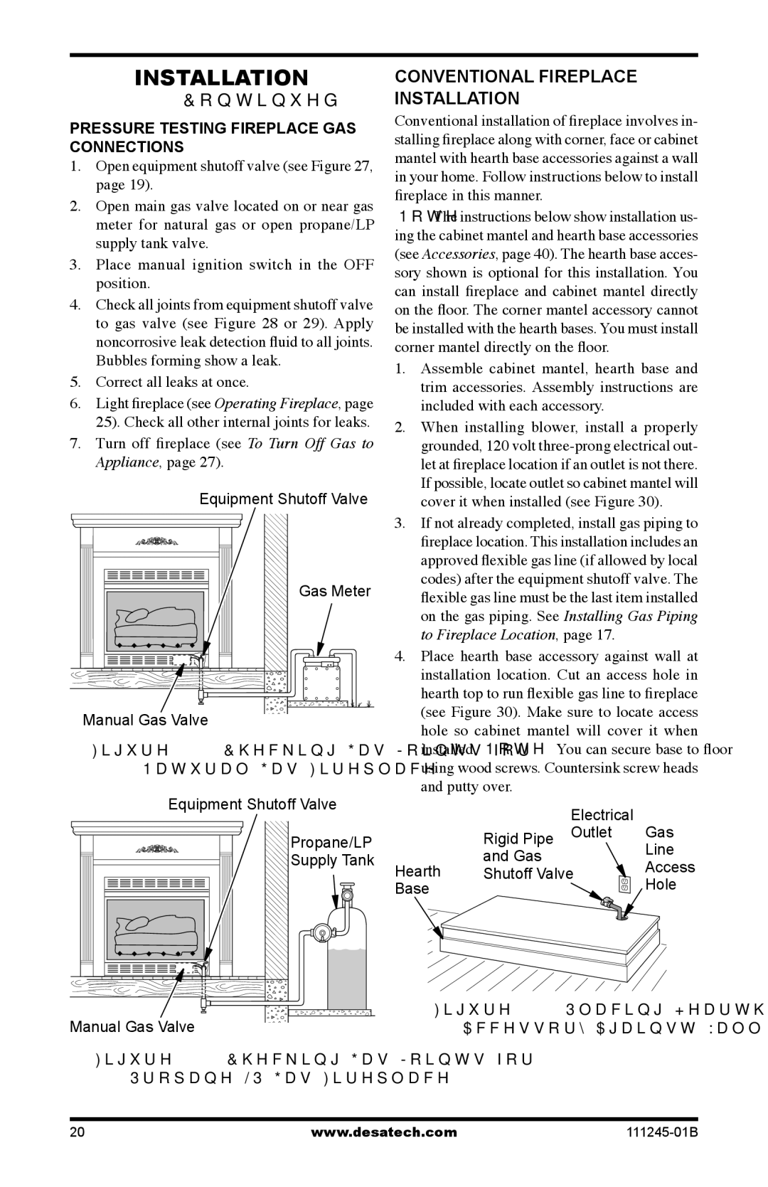 Desa EFP33NRB installation manual Conventional Fireplace Installation, Pressure Testing Fireplace GAS Connections 