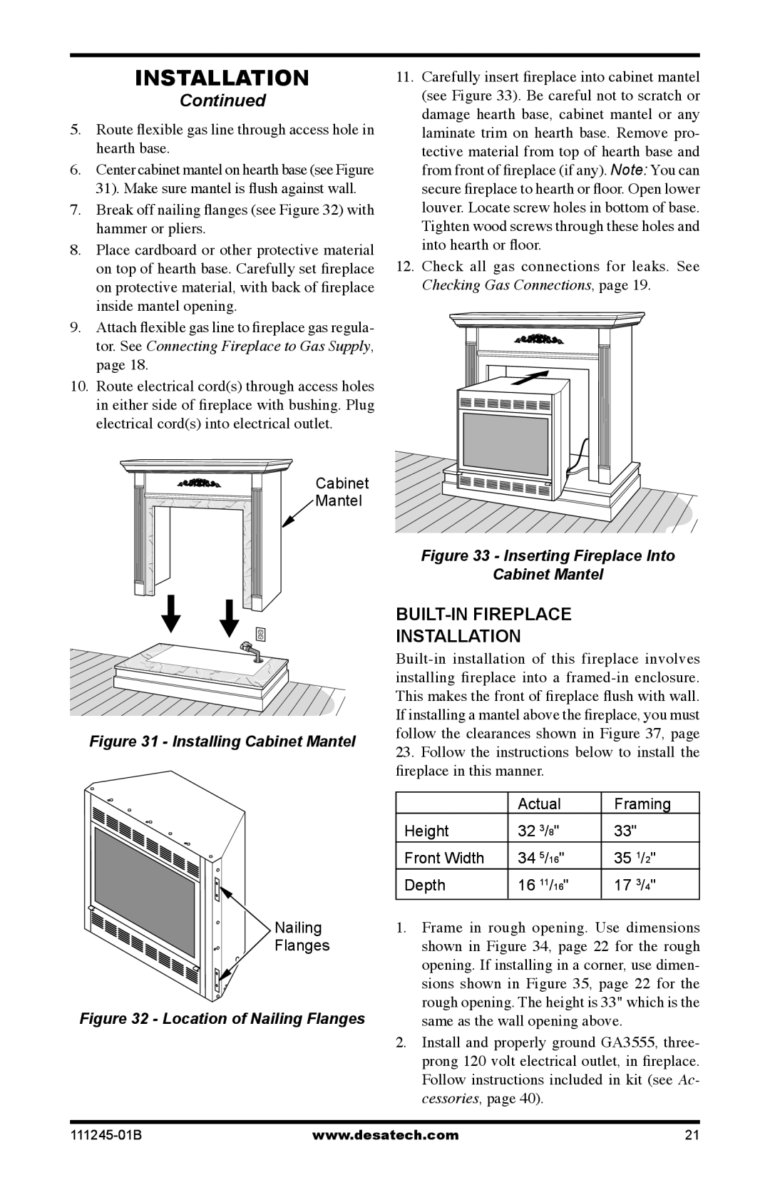 Desa CGEFP33PRB, CGEFP33NRB, EFP33PRB, EFP33NRB installation manual BUILT-IN Fireplace Installation, Nailing Flanges 