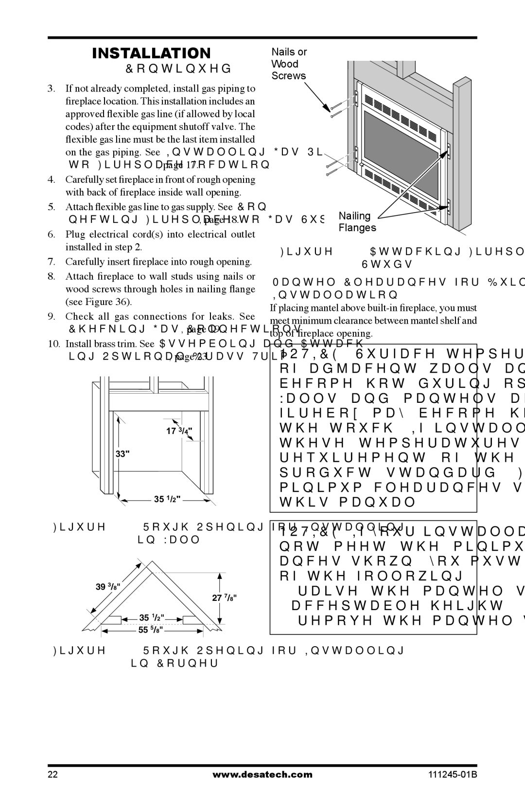 Desa CGEFP33PRB, CGEFP33NRB, EFP33PRB, EFP33NRB installation manual Rough Opening for Installing Wall 