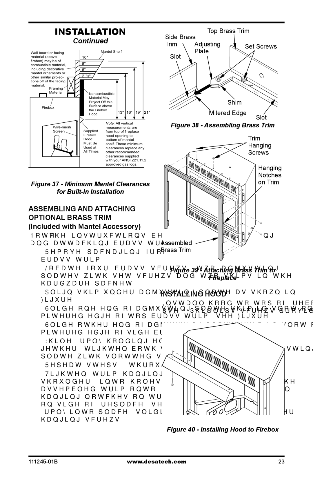 Desa CGEFP33PRB, CGEFP33NRB, EFP33PRB, EFP33NRB Installing Hood, Top Brass Trim Side Brass Trim Adjusting Set Screws 