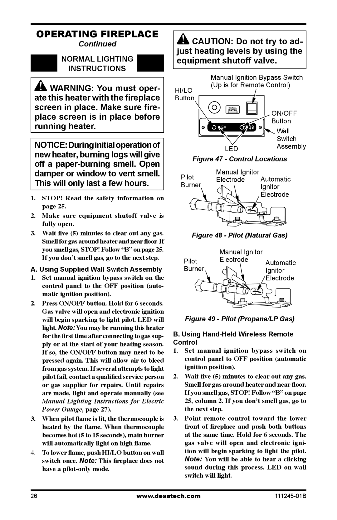 Desa EFP33NRB installation manual Normal Lighting Instructions, Using Supplied Wall Switch Assembly, Control 