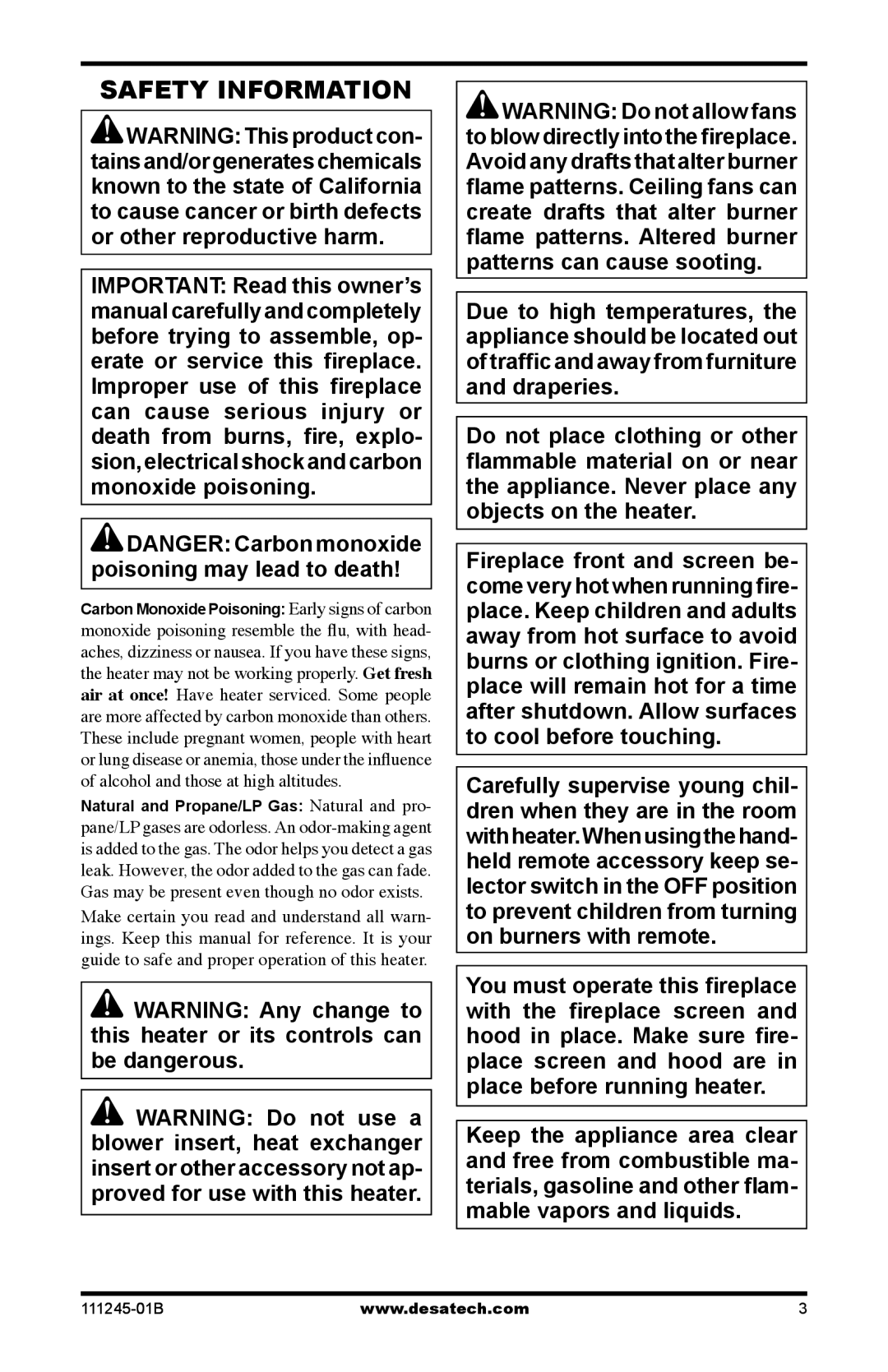 Desa CGEFP33PRB, CGEFP33NRB, EFP33PRB, EFP33NRB installation manual Safety Information 