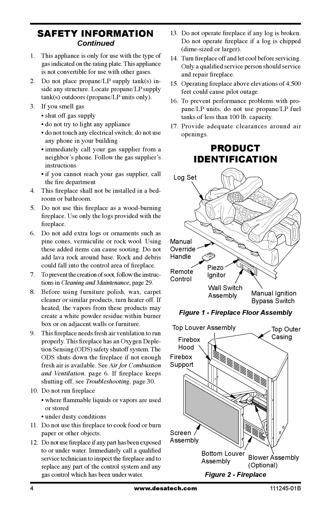 Desa CGEFP33PRB, CGEFP33NRB, EFP33PRB, EFP33NRB installation manual Product Identification, Fireplace Floor Assembly 