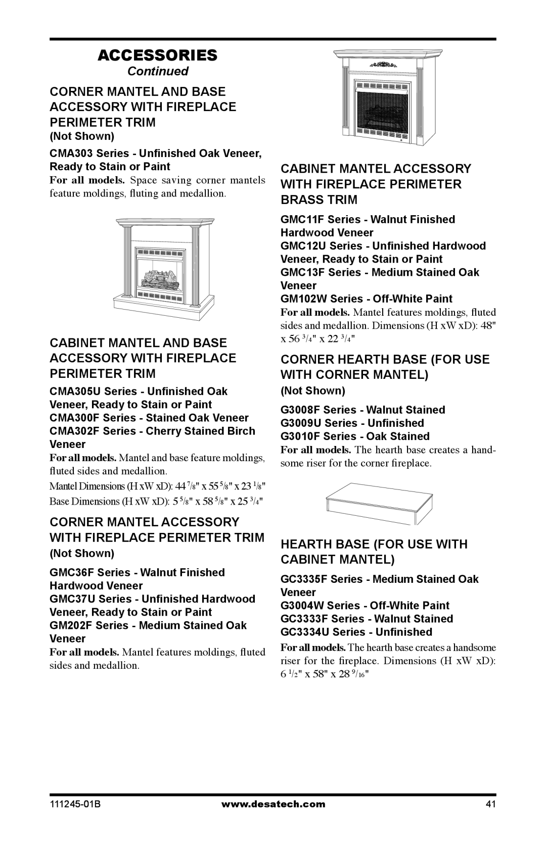 Desa CGEFP33PRB, CGEFP33NRB, EFP33PRB, EFP33NRB installation manual Corner Mantel Accessory with Fireplace Perimeter Trim 