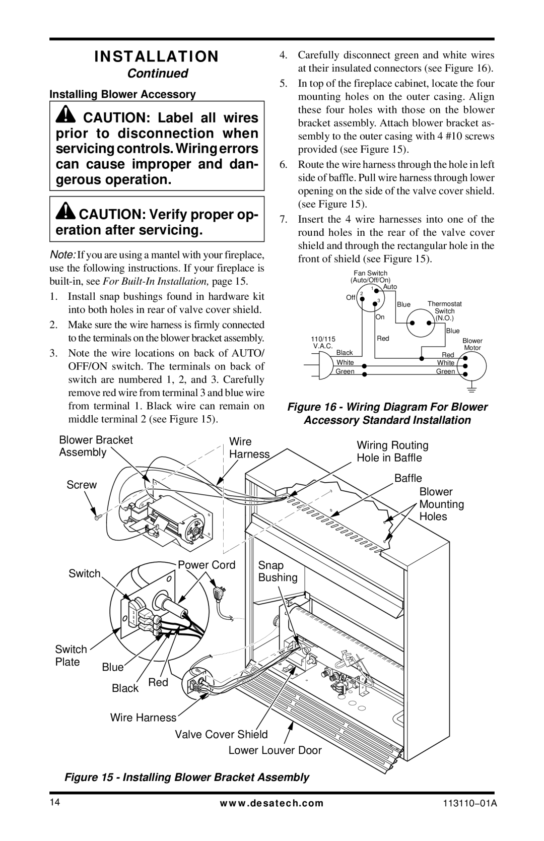 Desa VMH26PRB, EFS26NRA, EFS26PRA, VMH26NRB installation manual Installing Blower Accessory 