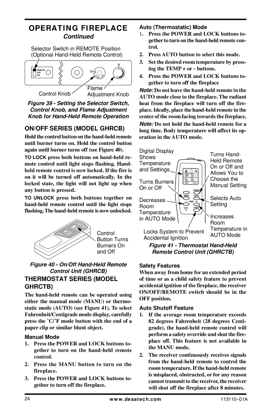 Desa EFS26NRA, EFS26PRA, VMH26PRB, VMH26NRB installation manual ON/OFF Series Model Ghrcb, Thermostat Series Model Ghrctb 