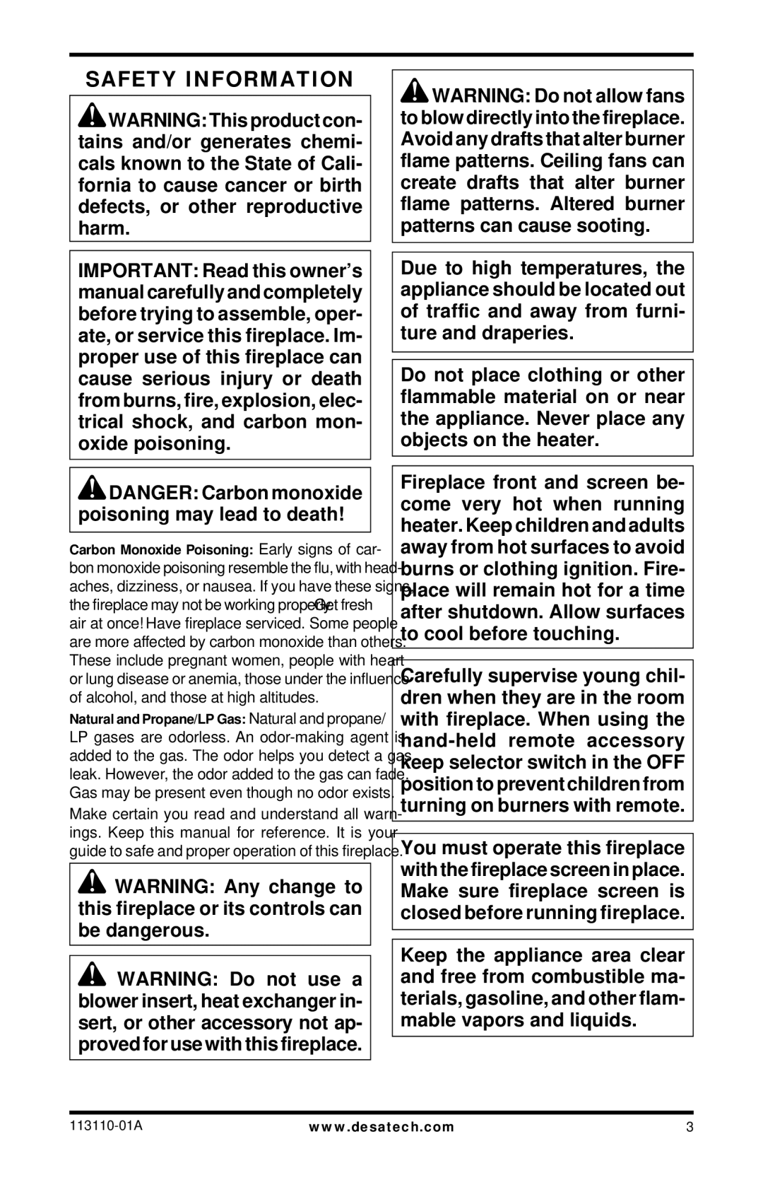 Desa VMH26NRB, EFS26NRA, EFS26PRA, VMH26PRB installation manual Safety Information 