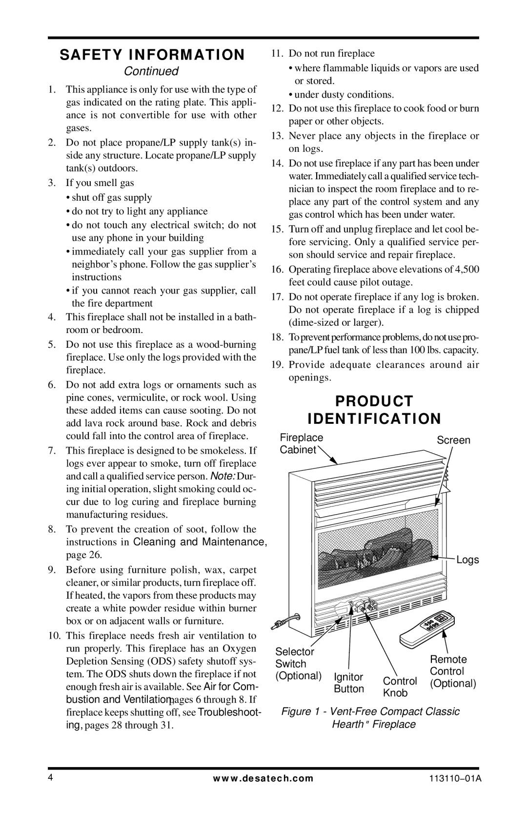 Desa EFS26NRA, EFS26PRA, VMH26PRB, VMH26NRB Product Identification, Provide adequate clearances around air openings 