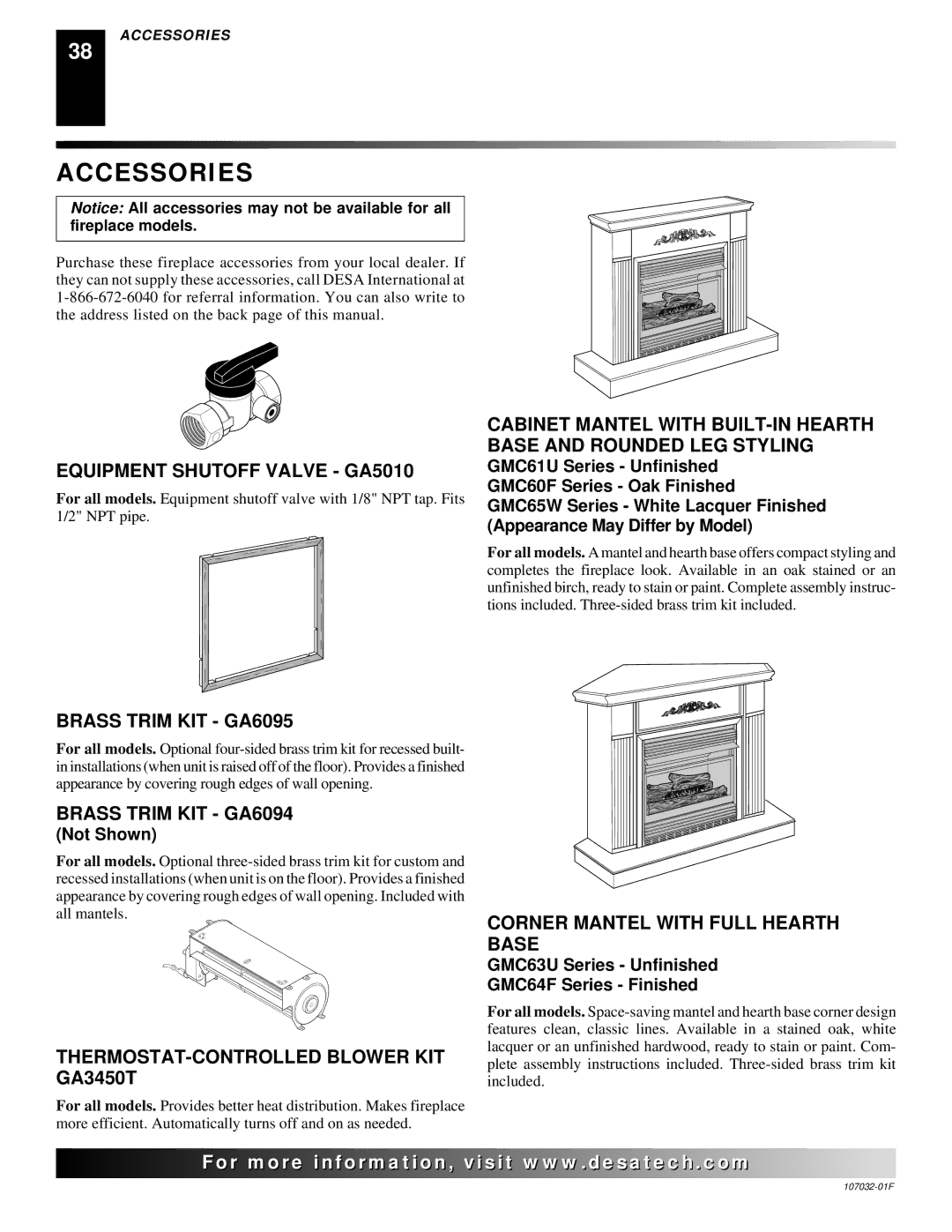 Desa VMH10TNB, EFS26PR, VMH26PRA, VMH26NRA installation manual Accessories 