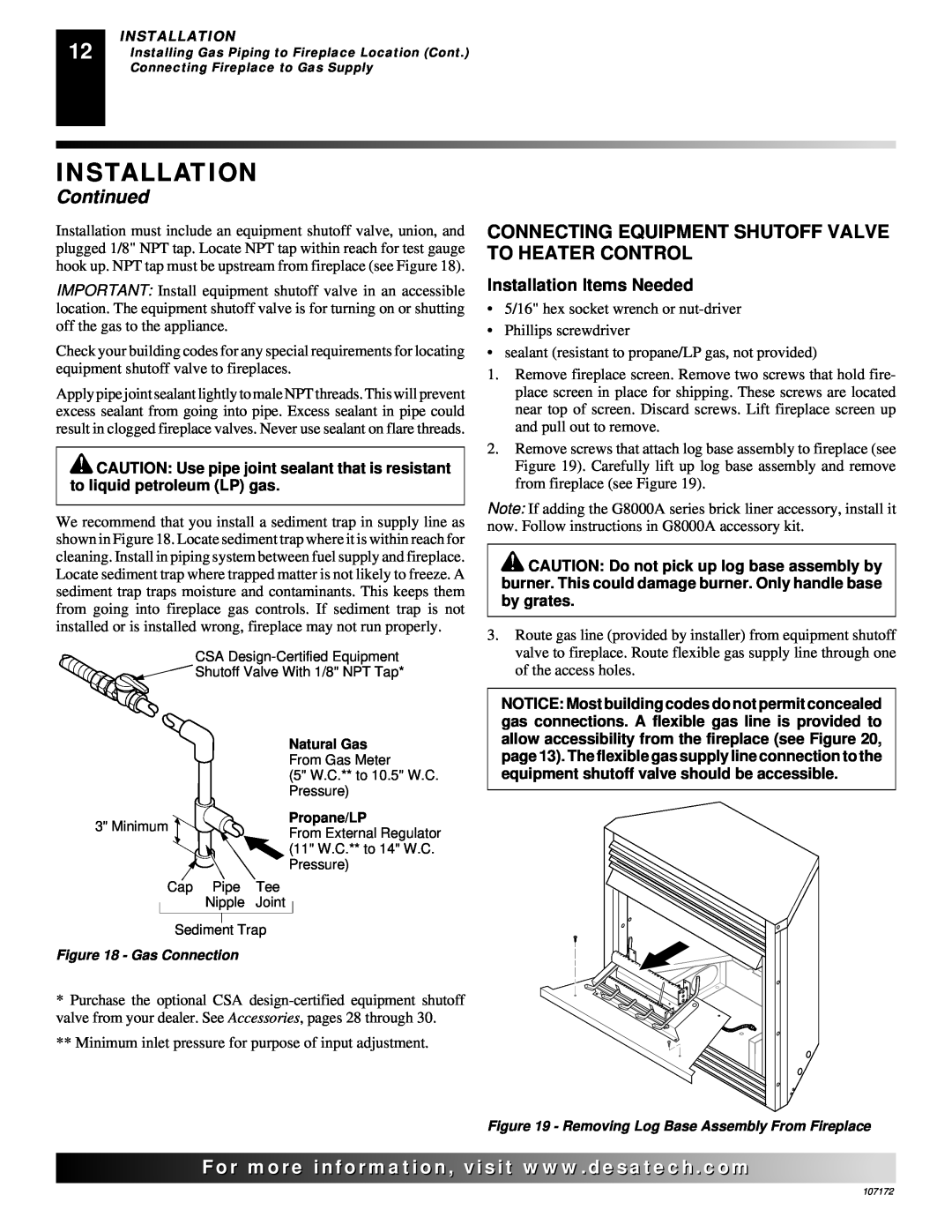 Desa EFS33NR, VSGF33PR installation manual Continued, Installation Items Needed, 5/16 hex socket wrench or nut-driver 