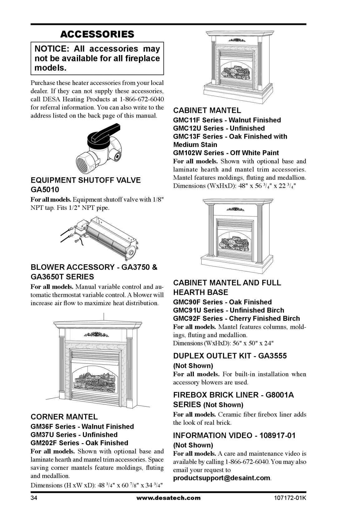 Desa EFS33NRA, VSGF33NRA installation manual Accessories 