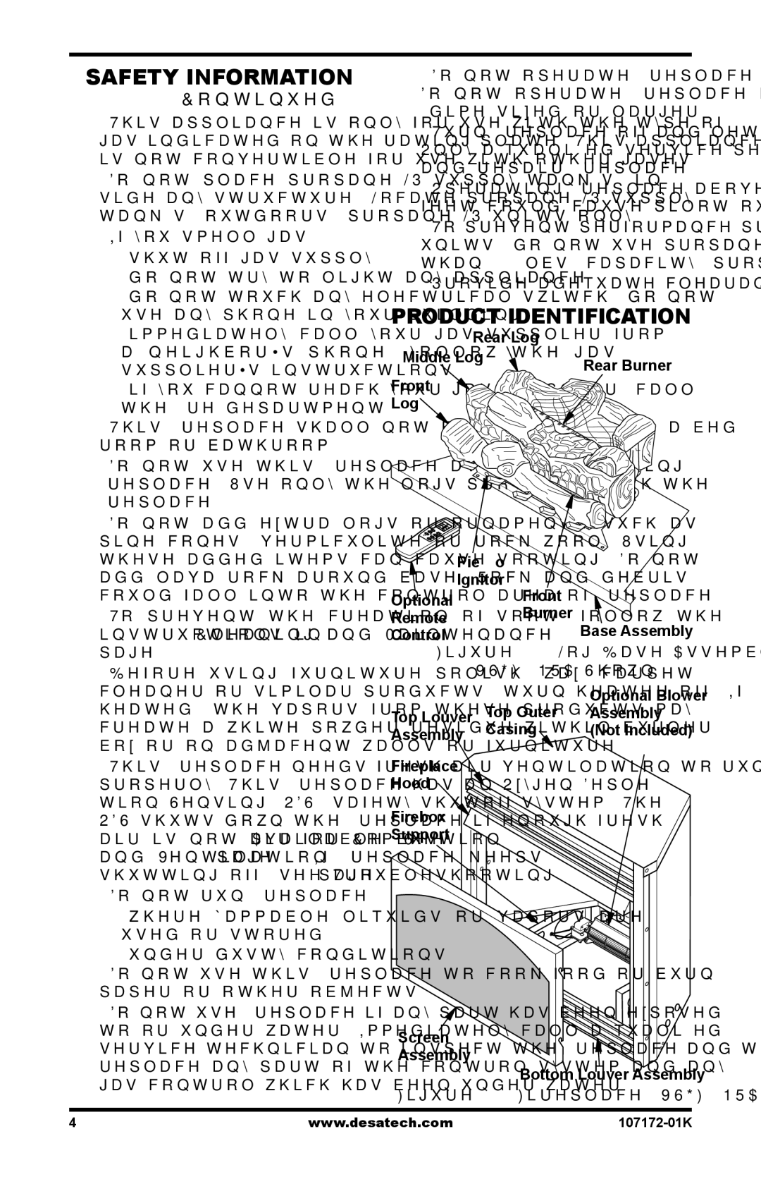 Desa EFS33NRA, VSGF33NRA installation manual Product Identification, Log Base Assembly 