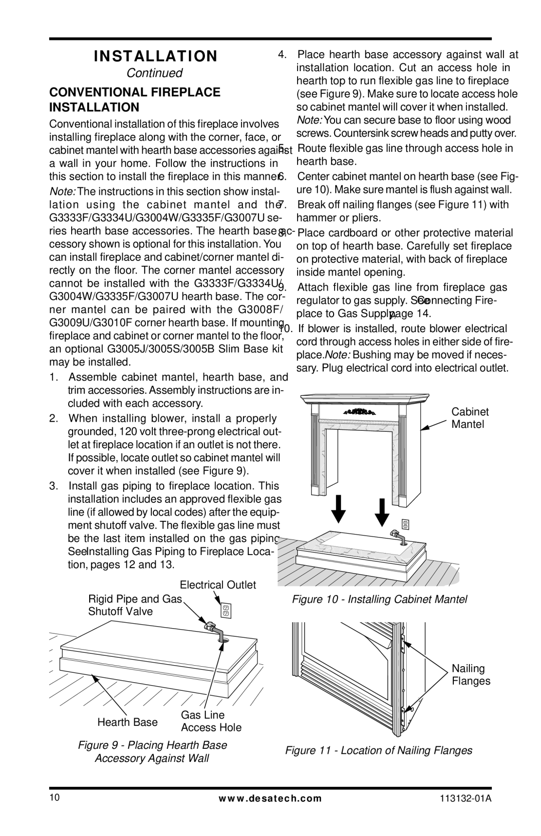 Desa VSGF33PRB, EFS33NRB, EFS33PRB, VSGF33NRB installation manual Conventional Fireplace Installation, Access Hole 