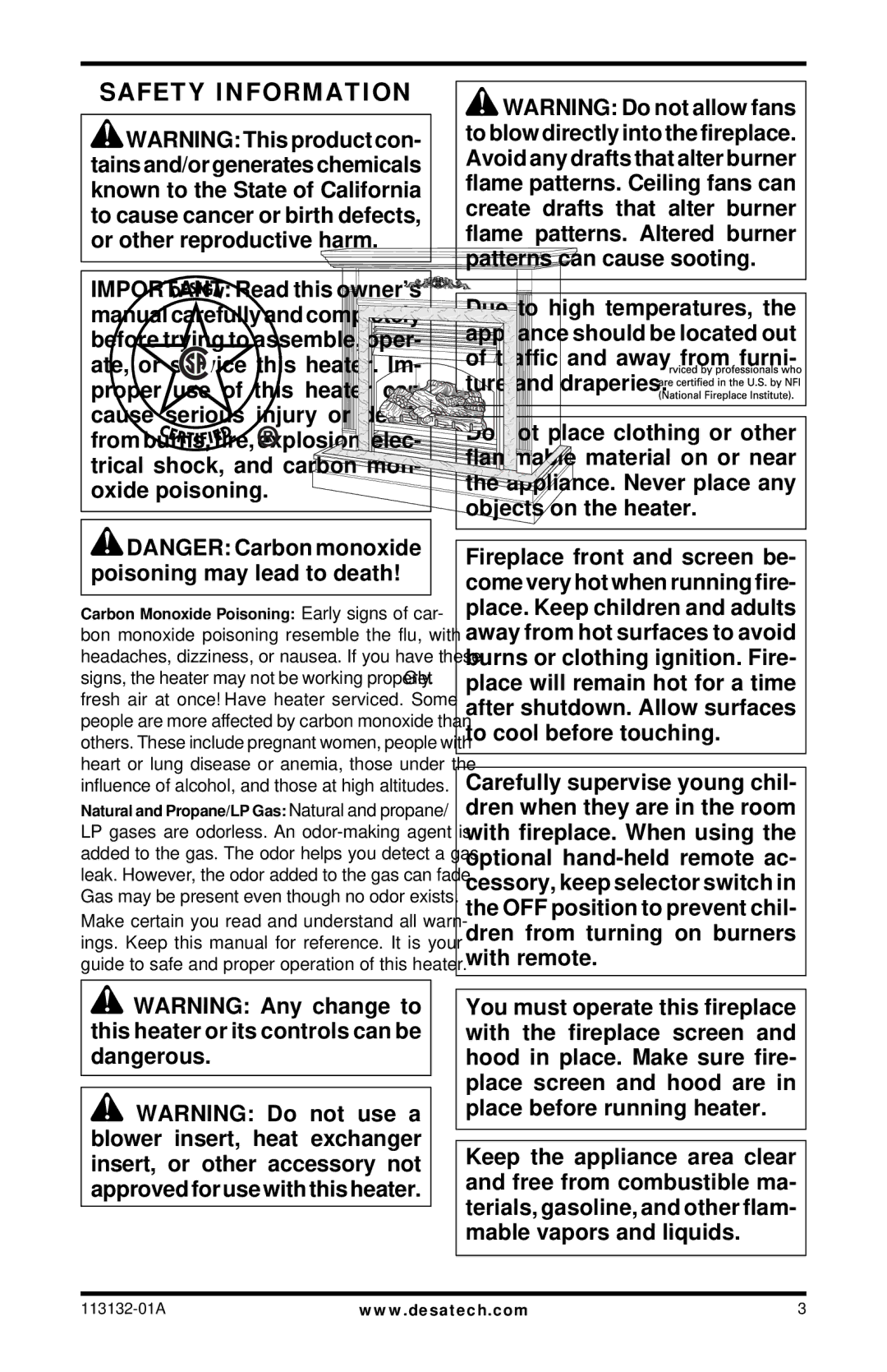 Desa VSGF33NRB, EFS33NRB, EFS33PRB, VSGF33PRB installation manual Safety Information 