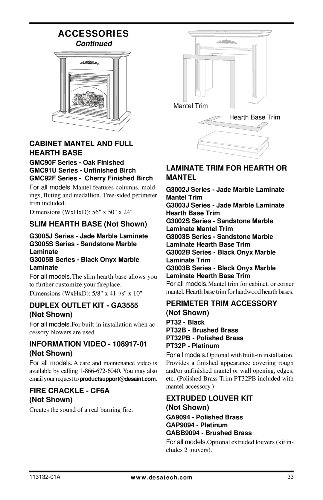 Desa EFS33PRB, EFS33NRB, VSGF33PRB, VSGF33NRB Cabinet Mantel and Full Hearth Base, Laminate Trim for Hearth or Mantel 