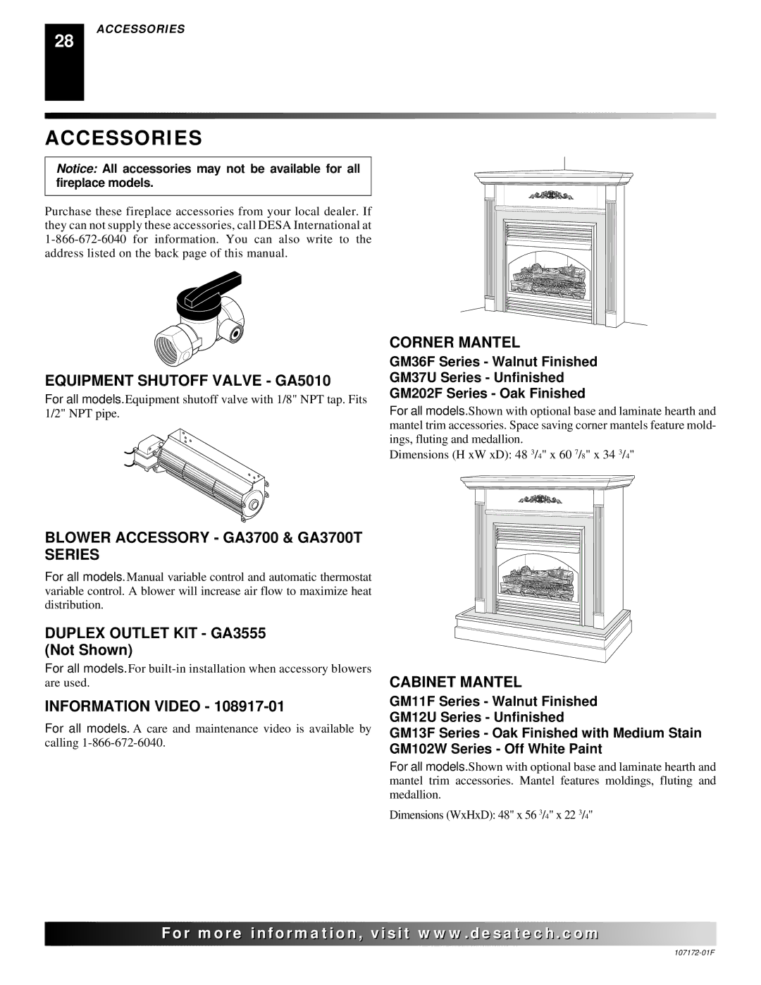 Desa EFS33PR installation manual Accessories 