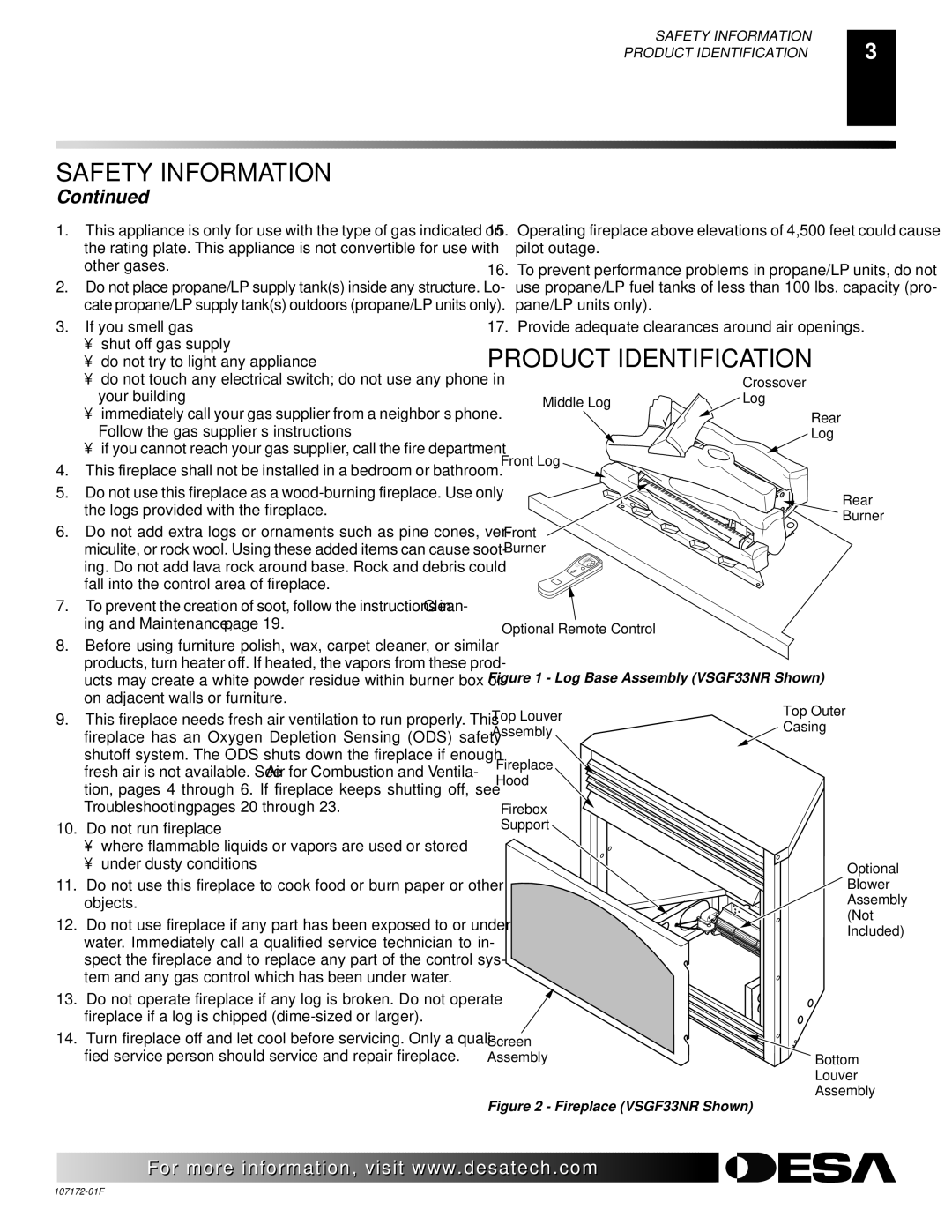 Desa EFS33PR installation manual Product Identification, Log Base Assembly VSGF33NR Shown 