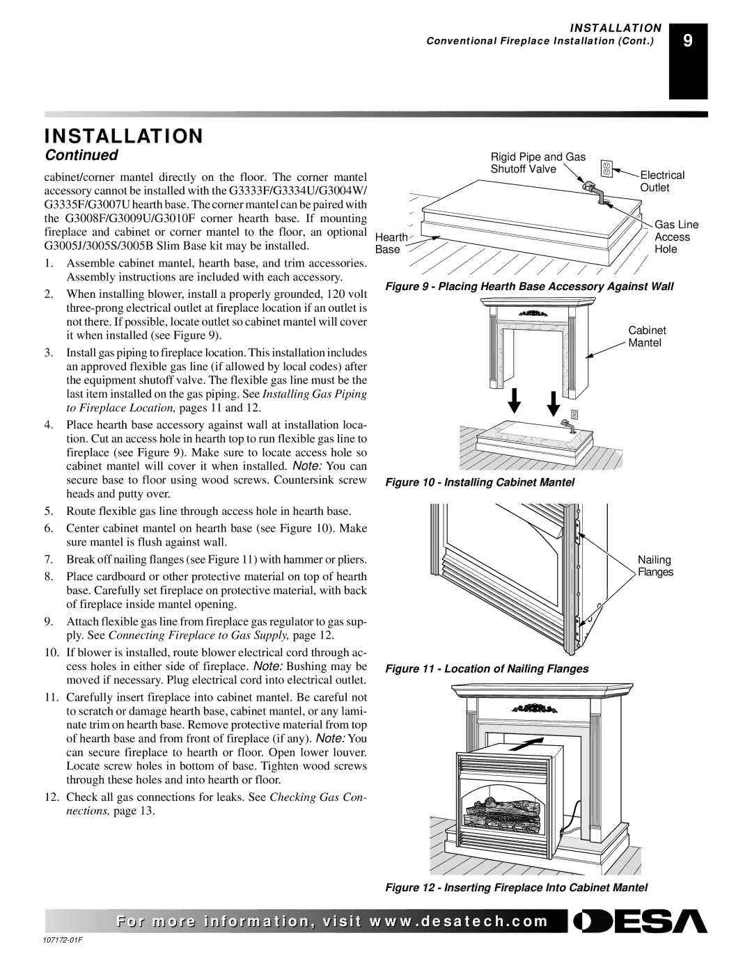 Desa EFS33PR installation manual Placing Hearth Base Accessory Against Wall 