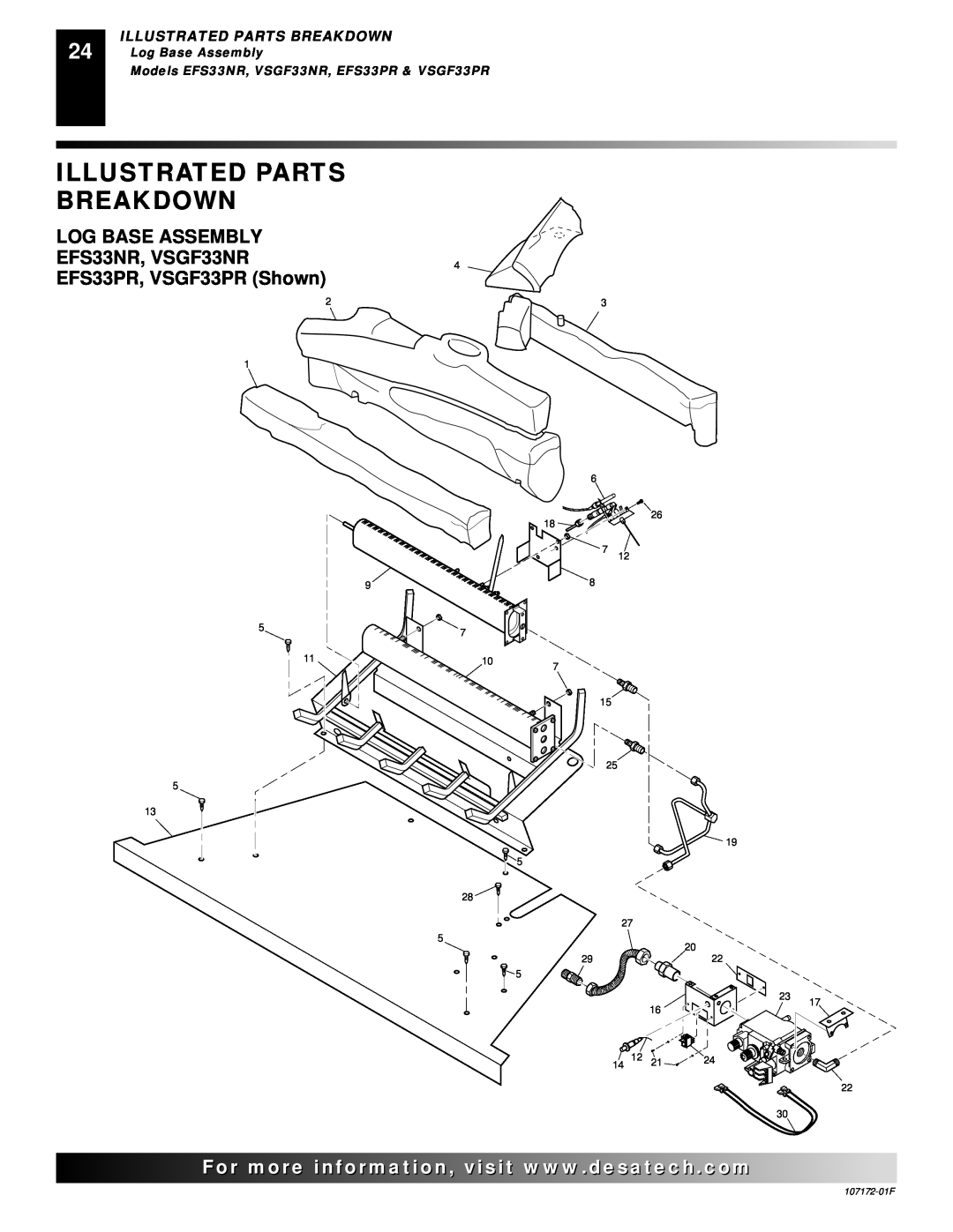 Desa Illustrated Parts Breakdown, LOG BASE ASSEMBLY EFS33NR, VSGF33NR4, EFS33PR, VSGF33PR Shown, Log Base Assembly 