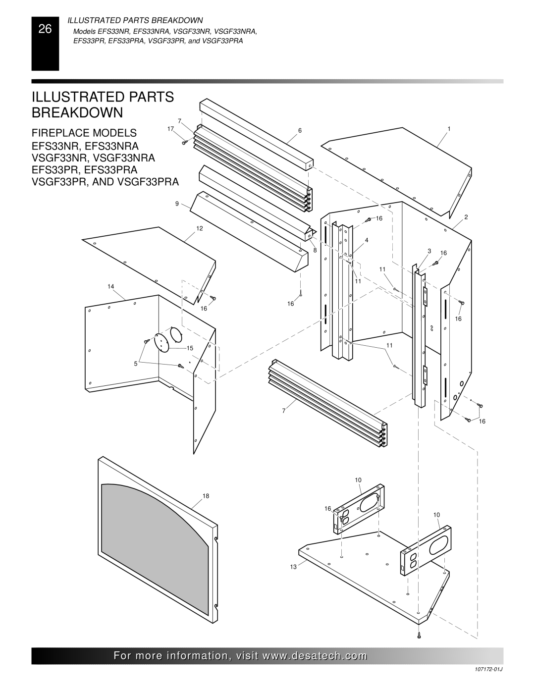 Desa EFS33PRA installation manual Models EFS33NR, EFS33NRA, VSGF33NR, VSGF33NRA 