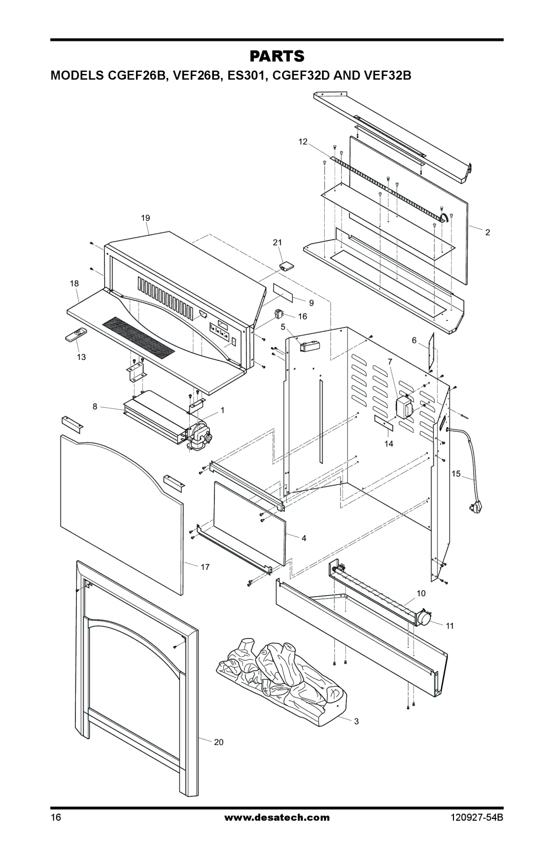 Desa installation manual Parts, Models CGEF26B, VEF26B, ES301, CGEF32D and VEF32B 