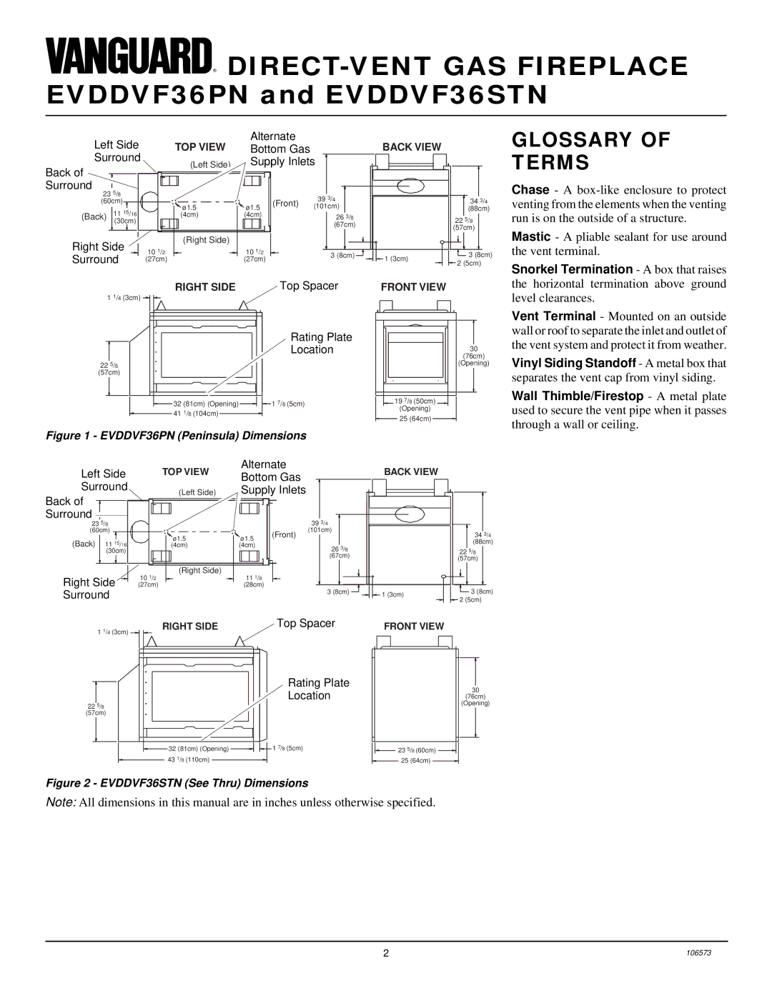 Desa EVDDVF36PN, EVDDVF36STN installation manual Glossary Terms, Horizontal termination above ground level clearances 