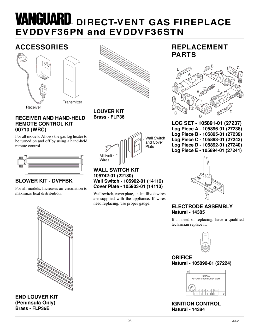 Desa EVDDVF36PN, EVDDVF36STN installation manual Accessories Replacement Parts 