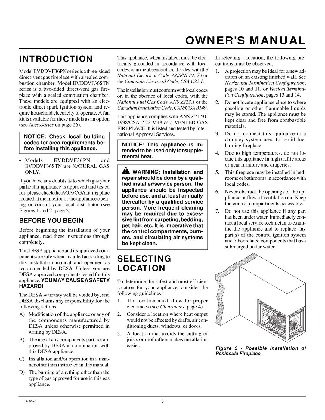 Desa EVDDVF36STN, EVDDVF36PN installation manual Introduction, Selecting Location, Before YOU Begin 